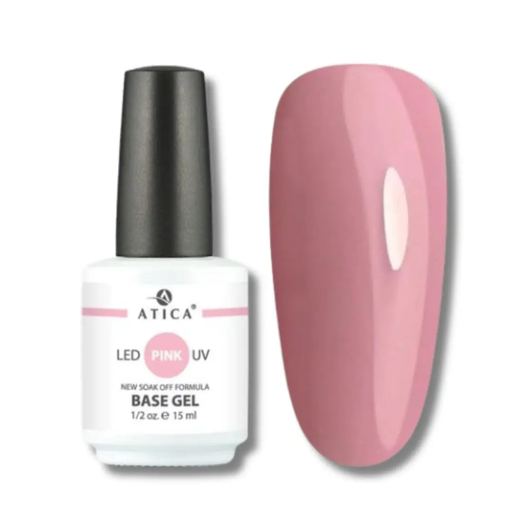 Atica Pink Camouflage Base 15ml – rubber base coat, hides imperfections, smooth finish, long wear, perfect for French or natural manicures