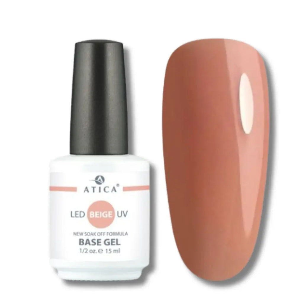 Atica Beige Camouflage Base 15ml – rubber base coat, smooths nails, glossy finish, strengthens brittle nails, long-lasting wear, non-yellowing.