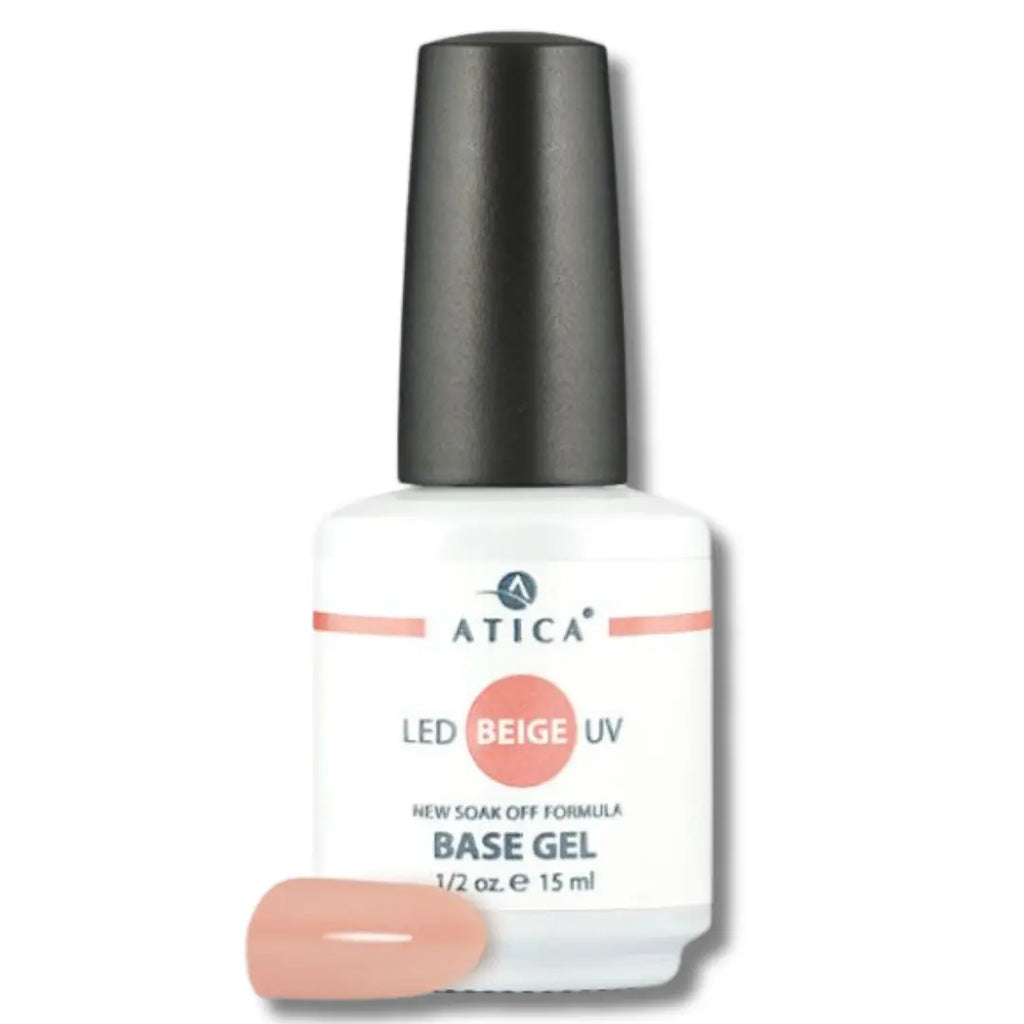 Atica Beige Camouflage Base 15ml – rubber base coat, smooths nails, glossy finish, strengthens brittle nails, long-lasting wear, non-yellowing.