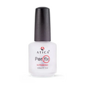 A bottle of ATICA Perfix Ultrabond nail polish in white, featuring a black cap and a white bottle with red and black branding.