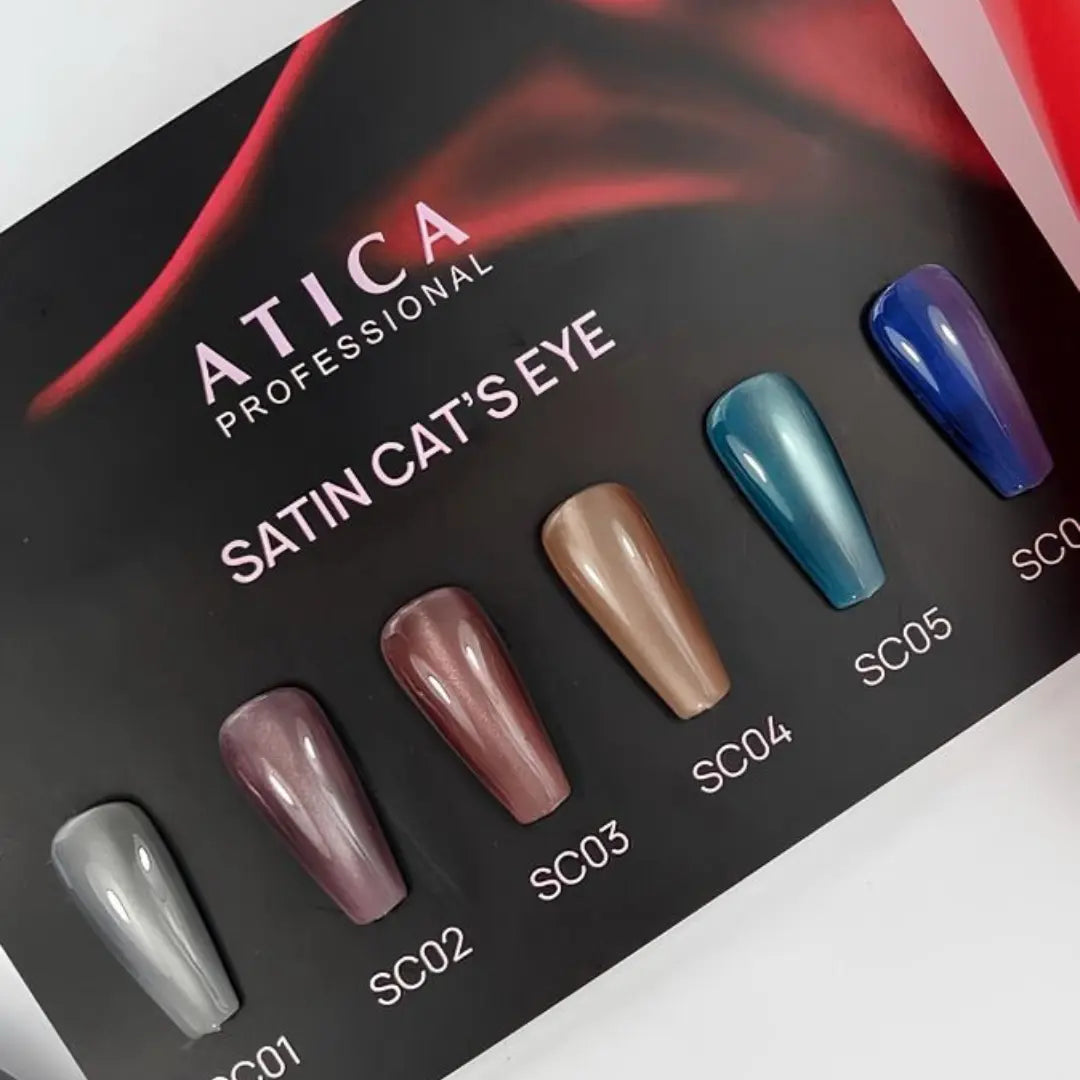 ATICA Professional satin cat's eye nail color swatch on a black background
