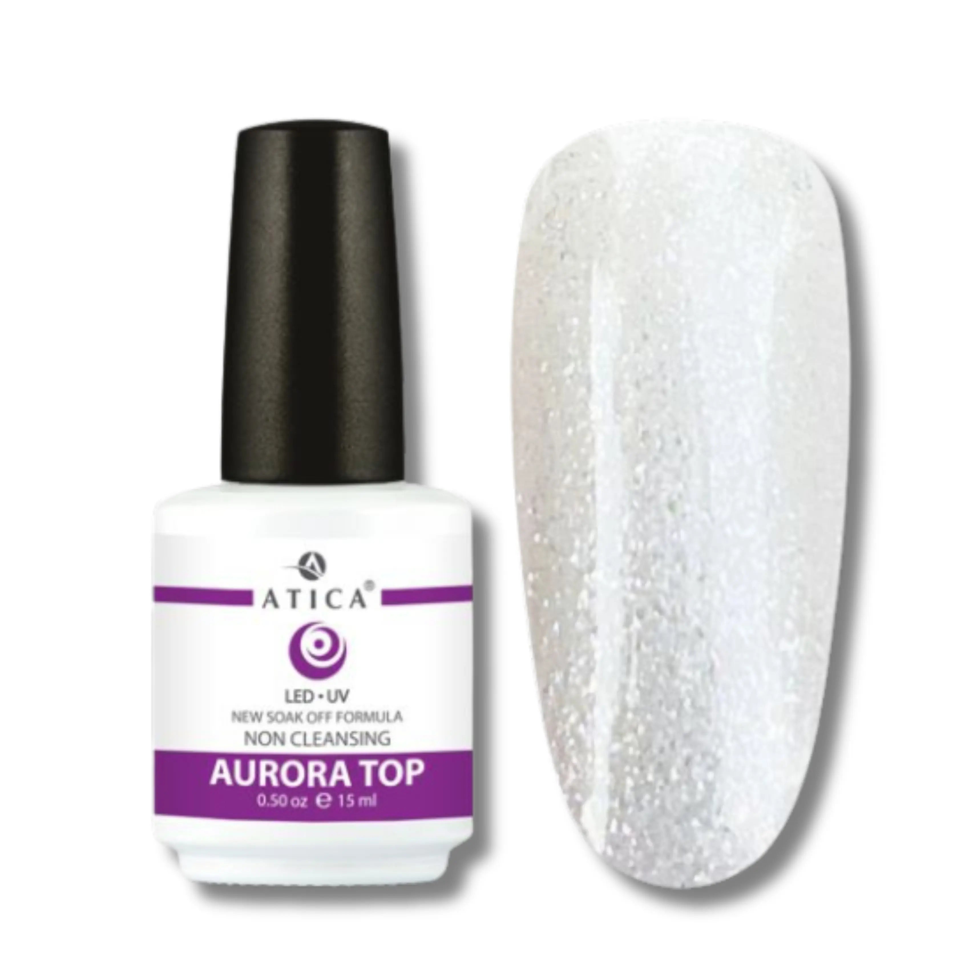 Aurora Holographic Top Coat 15 ml – no-wipe gel top coat with multicoloured shimmer

