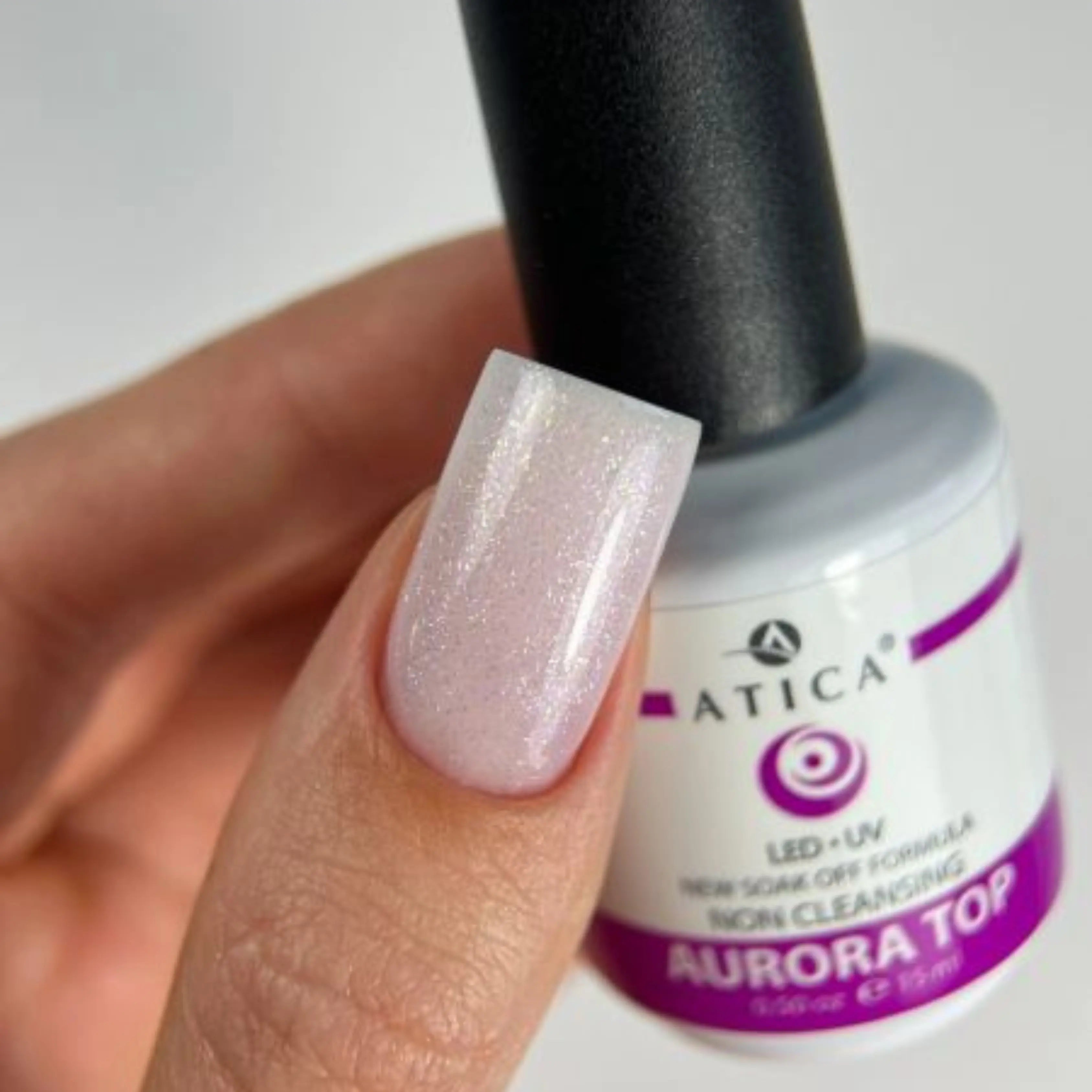 Aurora Holographic Top Coat 15 ml – no-wipe gel top coat with multicoloured shimmer

