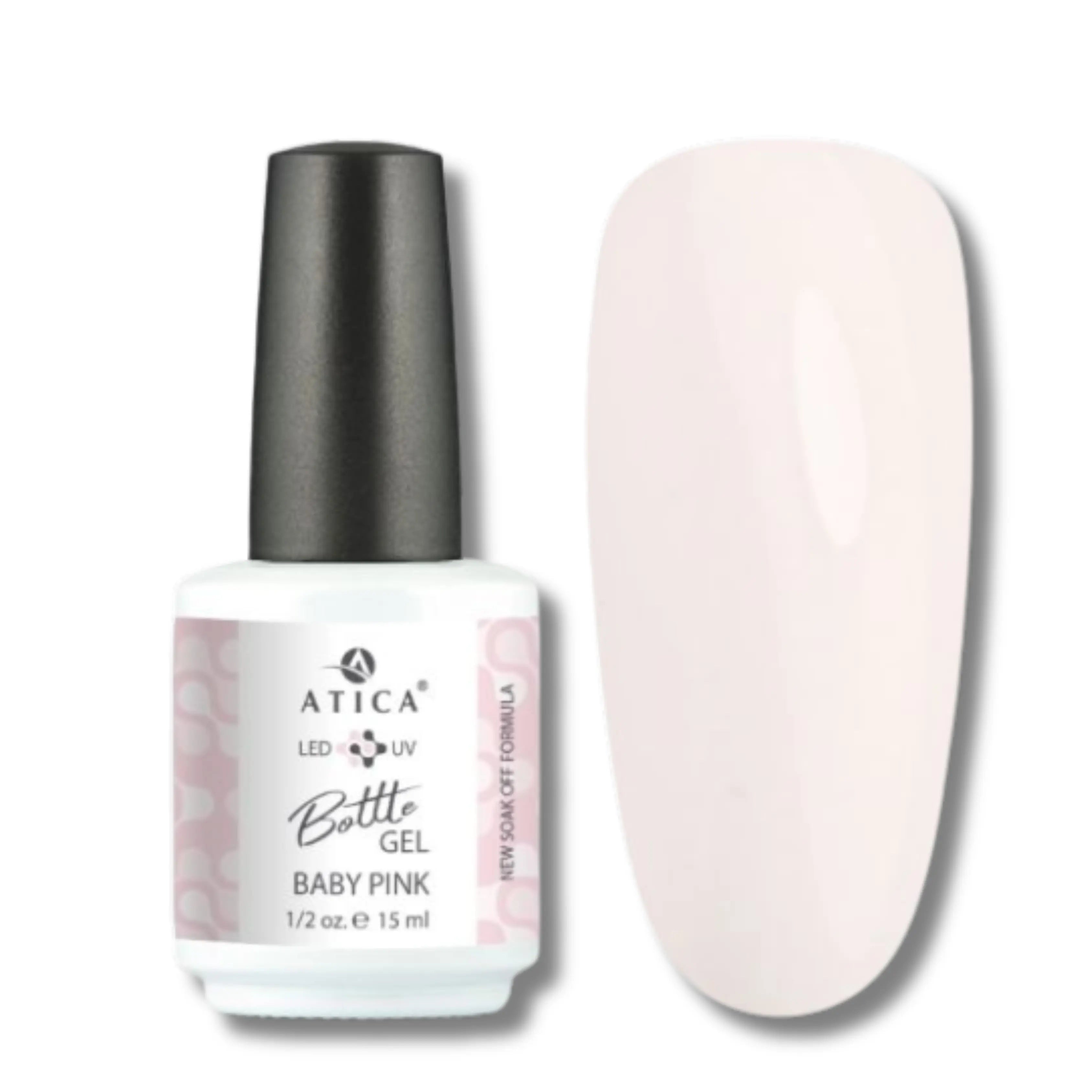 Atica Bottle Gel – Baby Pink 15ml soak-off builder gel for elegant overlays and short nail extensions

