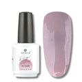 Atica Liquid Polygel Bare 05 15ml – bottle and soft mauve nail swatch.