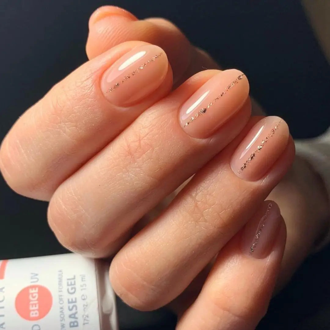 Soft beige nude nail base swatch, natural camouflage effect on nails