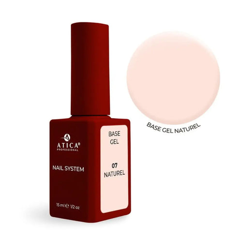 Atica Cover Base Gel 07 Naturel 15ml bottle, neutral beige nude nail base