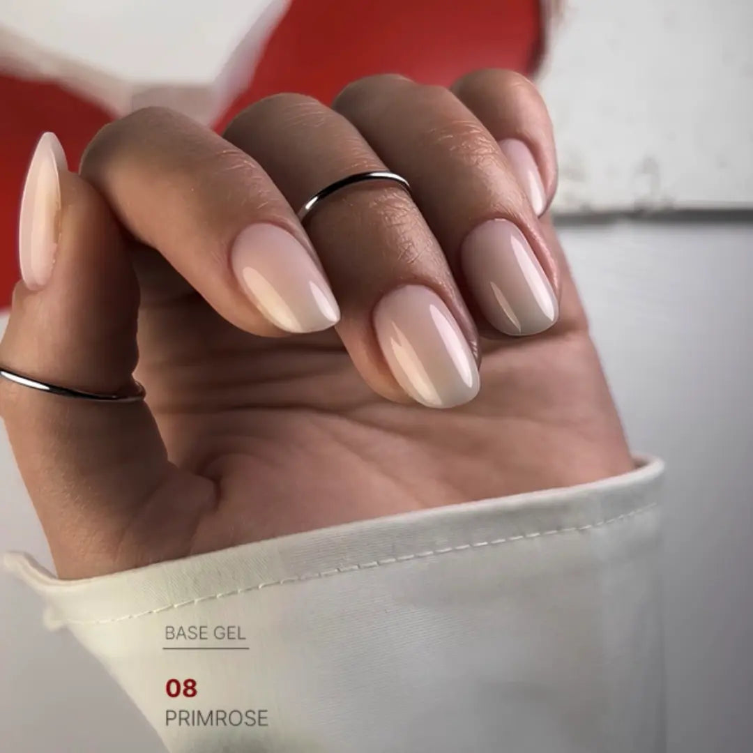 Primrose pink nail base texture swatch, light milky camouflage effect