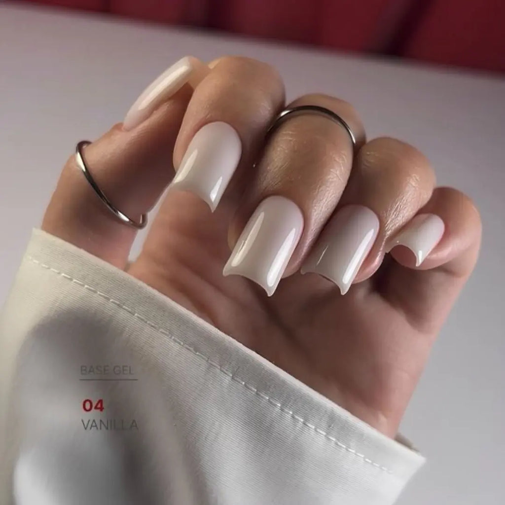 Milky vanilla nail base texture swatch, bright clean camouflage effect