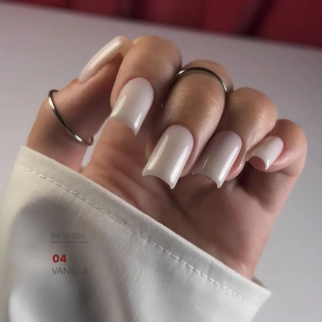 Milky vanilla nail base texture swatch, bright clean camouflage effect