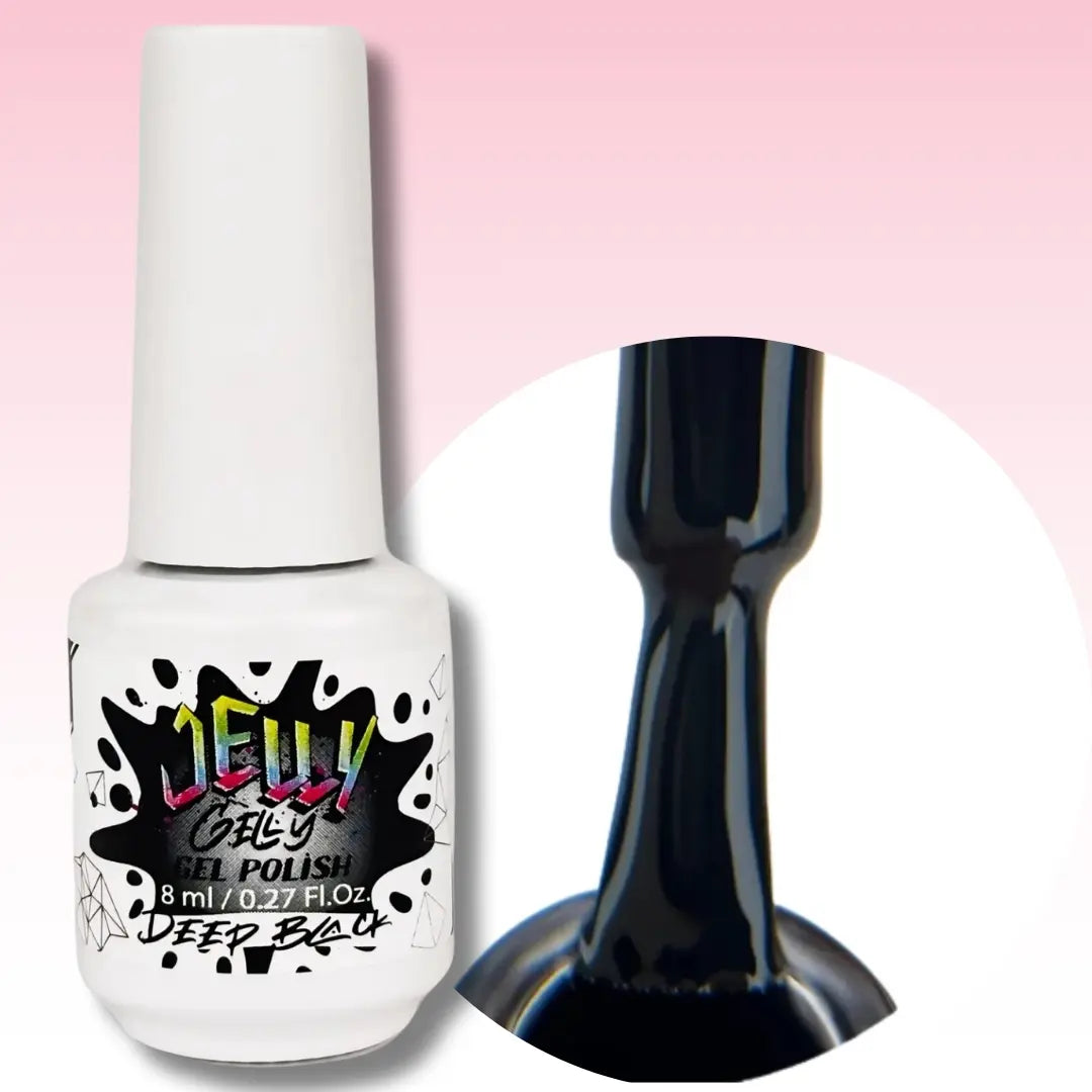 Jelly Gelly Gel Nail Polish in Deep Black – intense jet-black gel polish bottle, 8ml