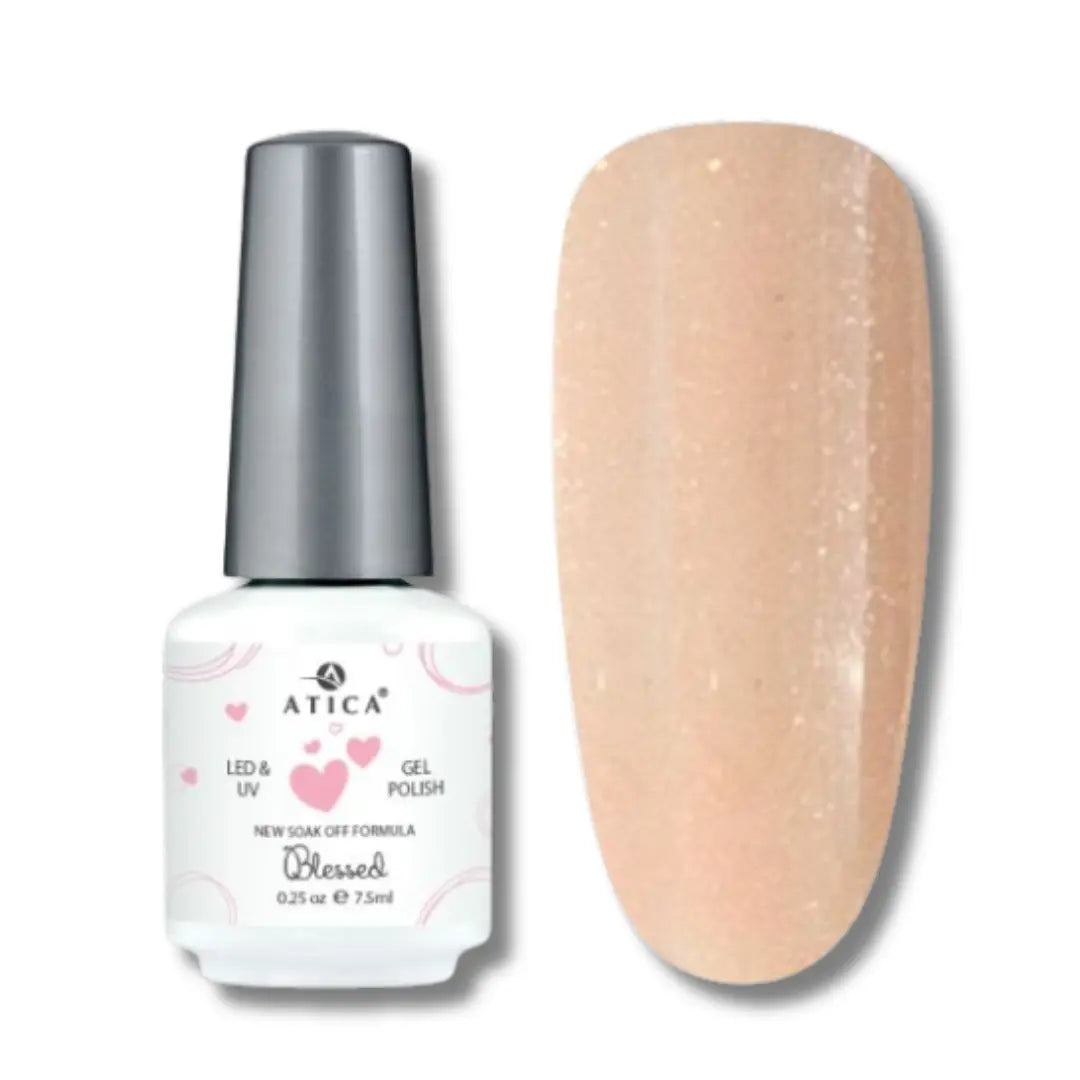 Atica Blessed gel polish 7.5ml – nude bridal shade with delicate shimmer.