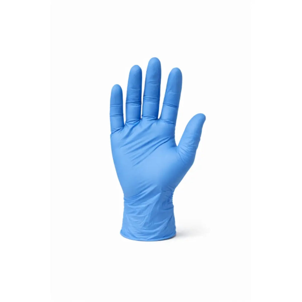 Blue medical glove on a white background