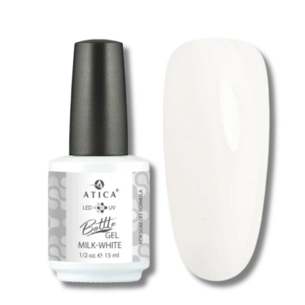 Atica Bottle Gel – Milk White 15ml brush-on builder gel for overlays and short extensions
