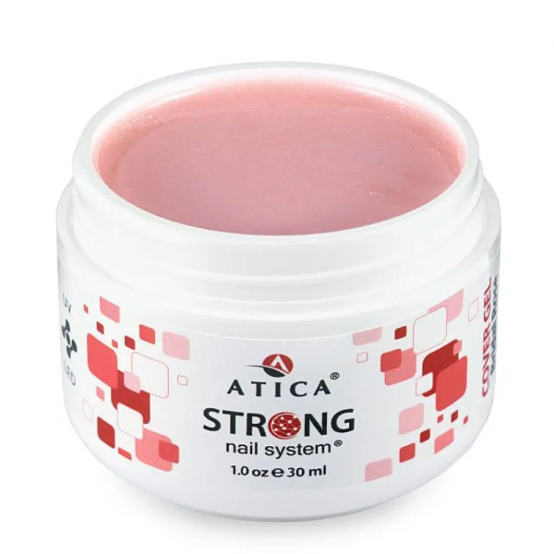 Atica Strong Cover Gel Bridal Rose Shimmer – 30ml soft pink builder gel with shimmer, perfect for elegant nail extensions and overlays.