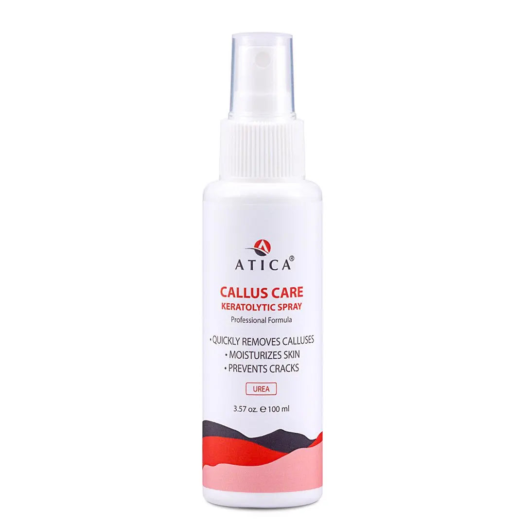 Atica Callus Care spray bottle on a white background