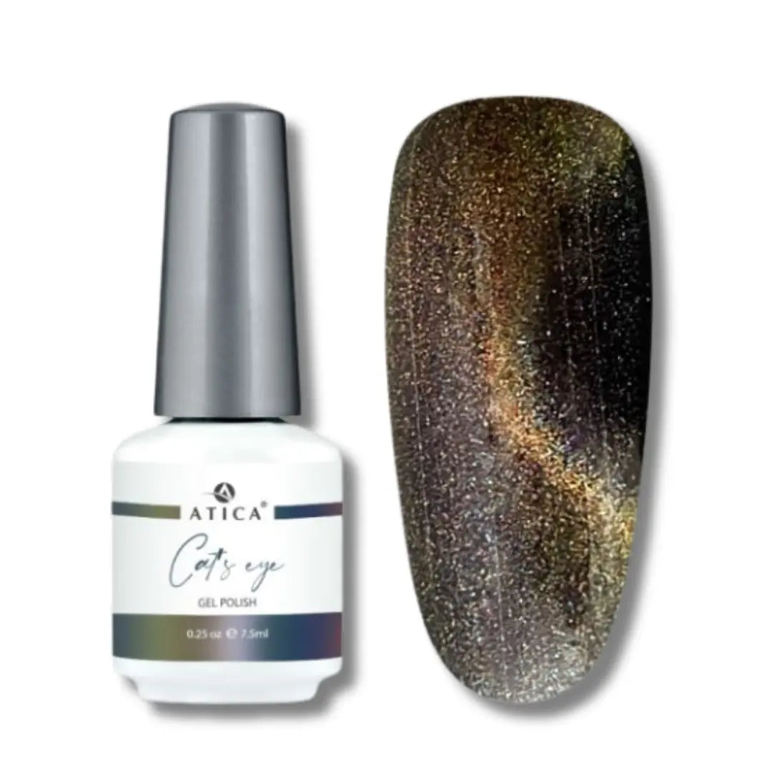 Gel Polish Cat's Eye 03 – magnetic shimmer gel polish with amber-gold glow and cat's eye stripe, 7.5 ml

