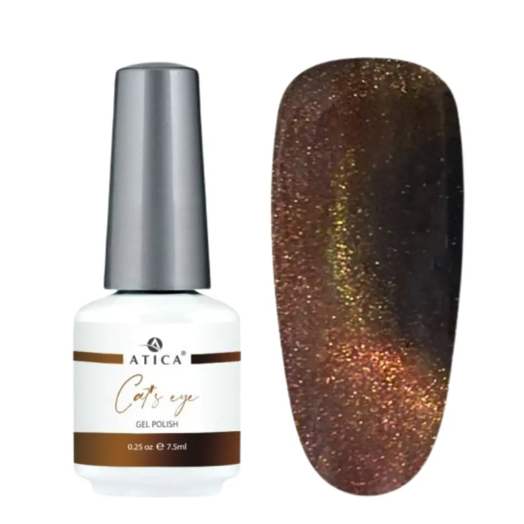 Gel Polish Cat's Eye CC05 – dark magnetic shimmer gel polish with warm copper-gold glow, 7.5 ml

