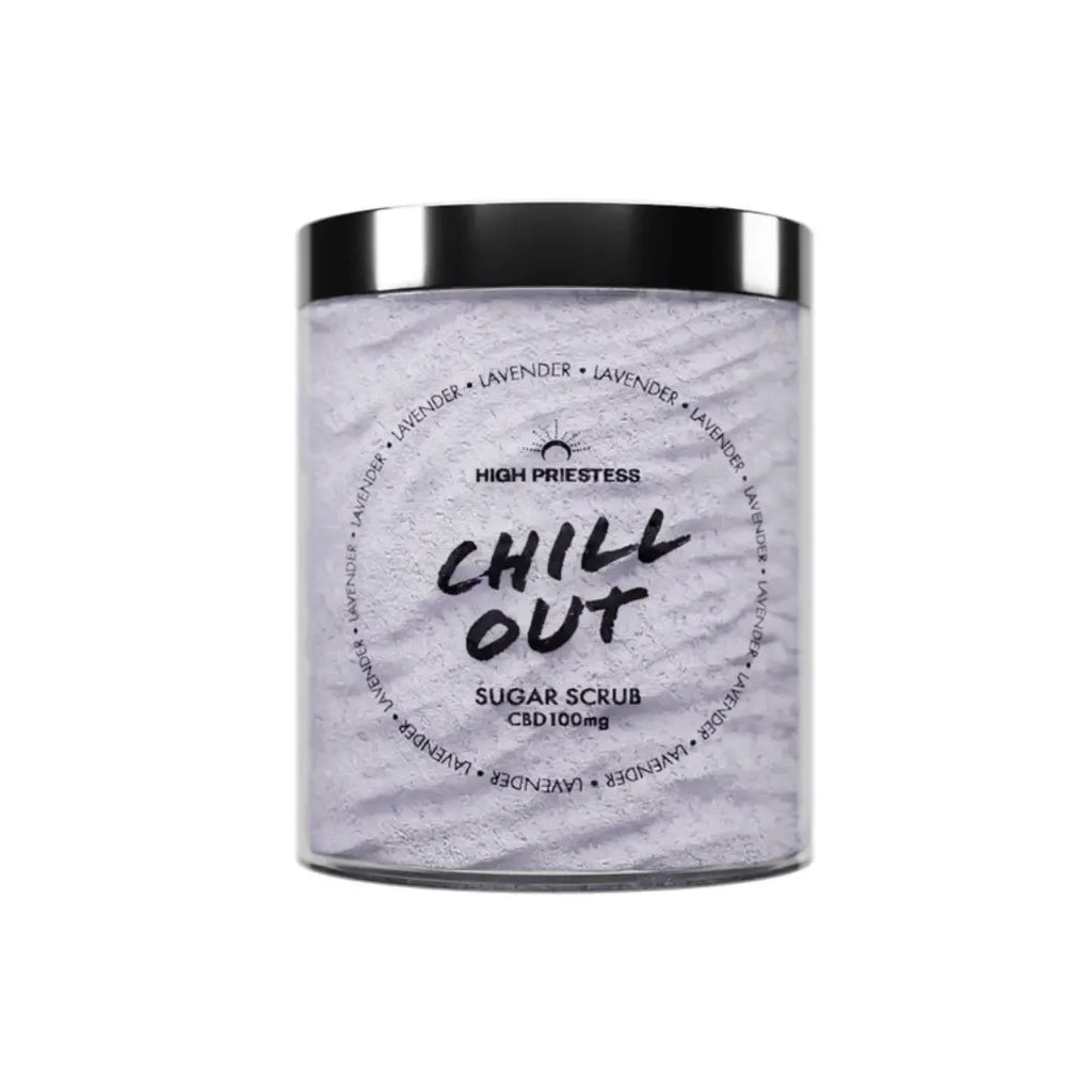Chill Out Lavender Sugar Scrub – 300ml vegan exfoliator for calm, soft skin.

