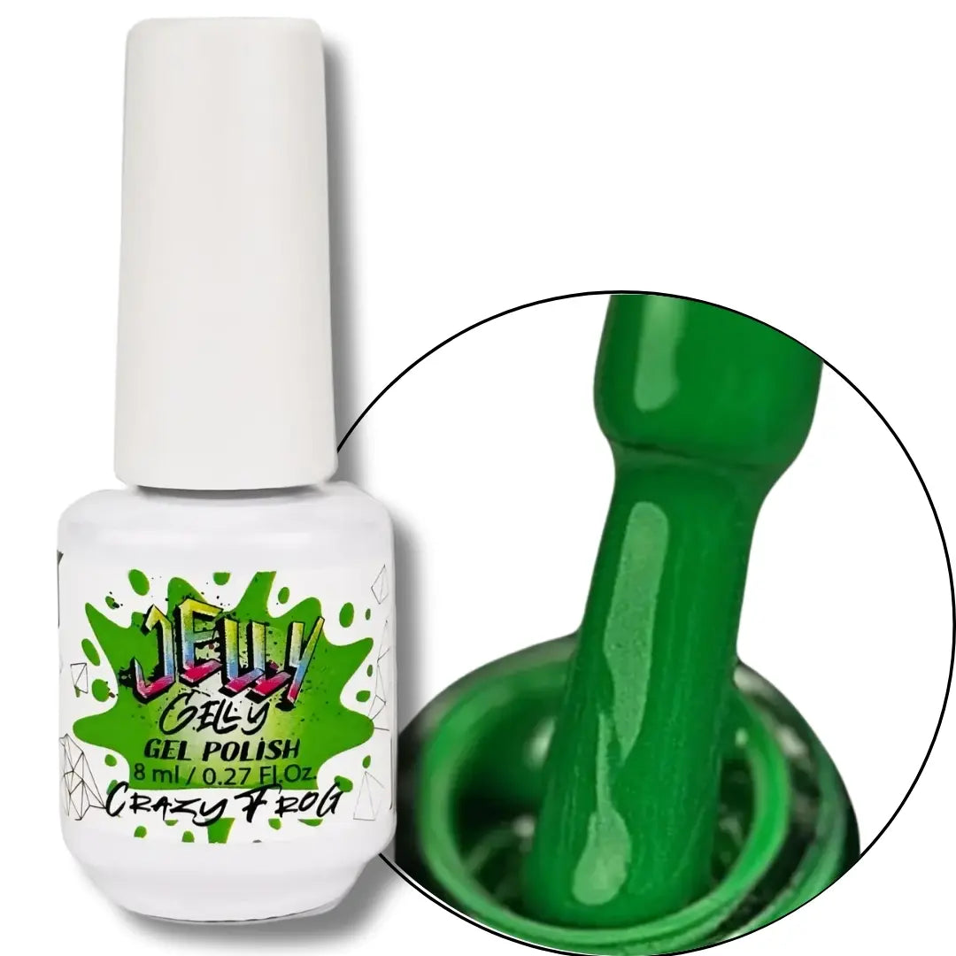 Jelly Gelly Gel Nail Polish in Crazy Frog – bold green gel polish bottle, 8ml