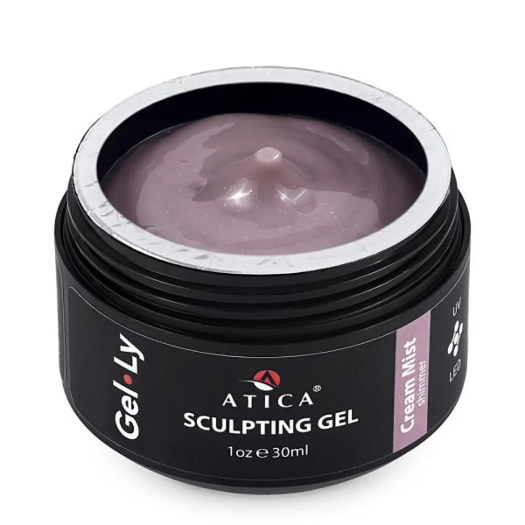 Atica Gel*Ly Sculpting Gel Cream Mist 30ml – thick camouflage gel with shimmer in a black jar.