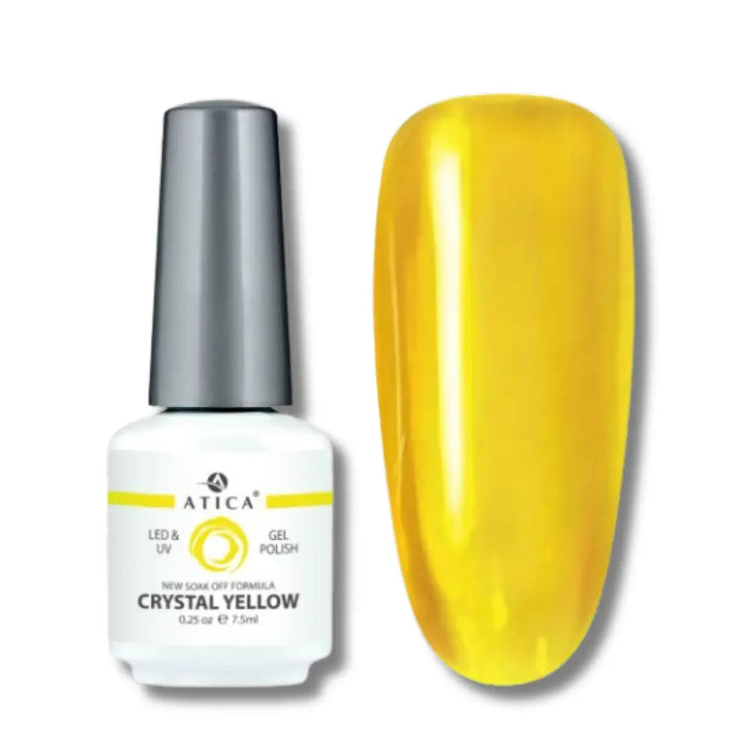 Atica Gel Polish in Crystal Yellow – vivid jelly yellow gel polish bottle, 7.5ml

