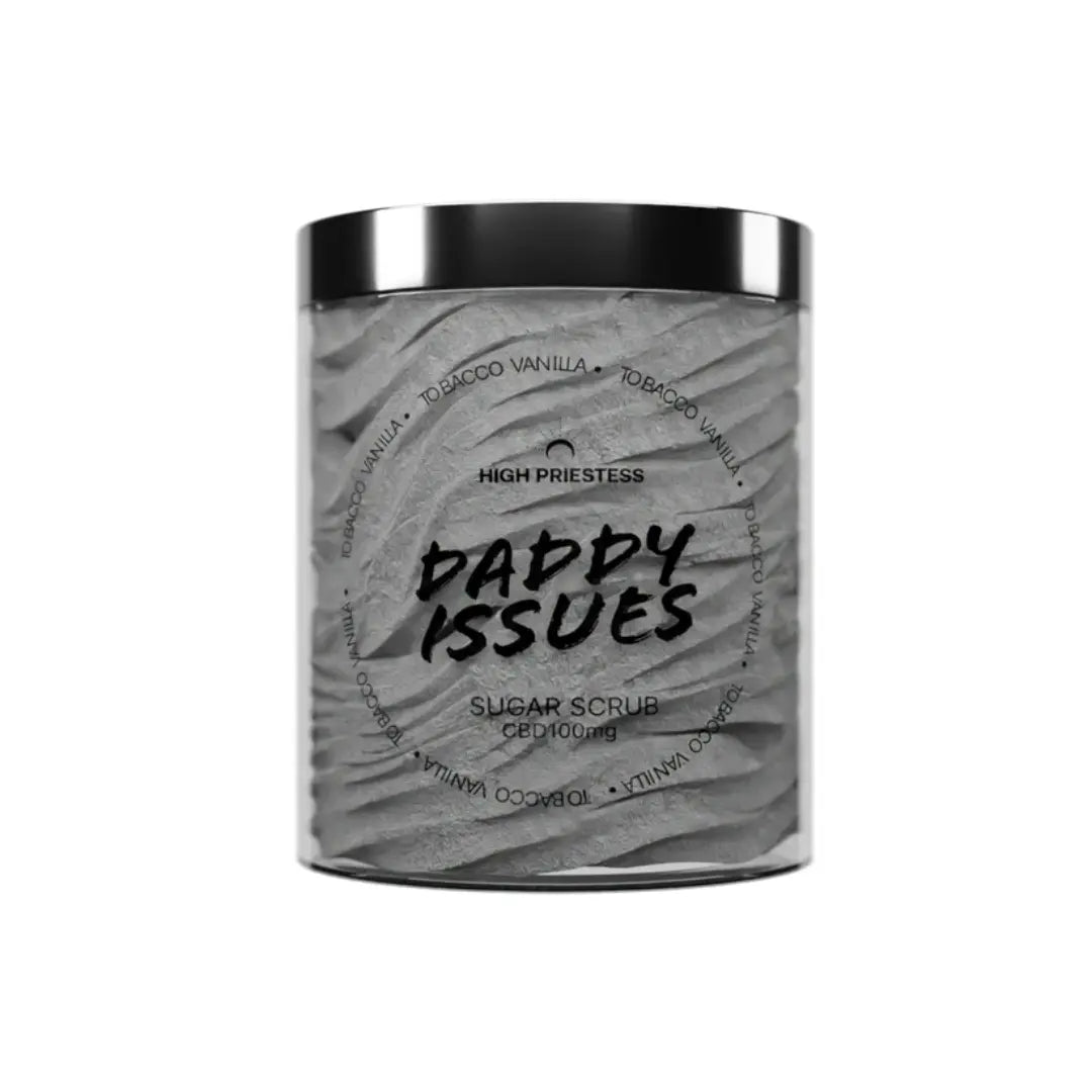 Daddy Issues Sugar Scrub – 300ml vegan exfoliant with tobacco and vanilla scent.

