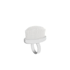 Closeup of Staleks PRO finger ring dust brush showing soft synthetic bristles and ring handle