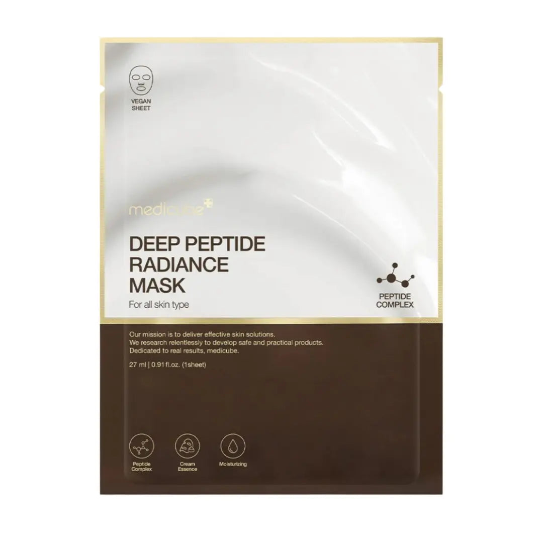 Medicube Deep Peptide Radiance Mask 27ml sheet mask packaging showing firming peptide treatment