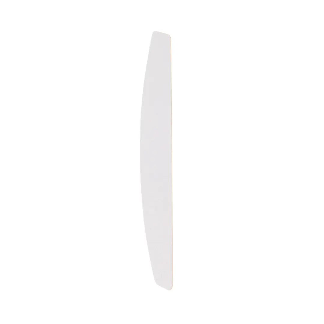 Closeup of Staleks PRO crescent 240 grit thin adhesive nail file for cuticle precision