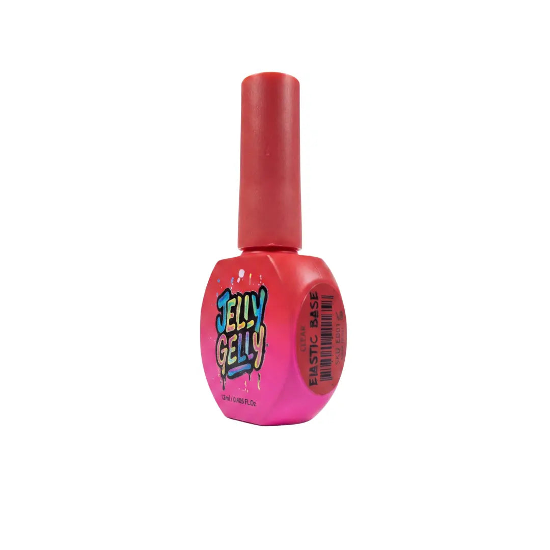 Jelly Gelly Elastic Base Clear 12ml bottle showing professional TPO and HEMA free gel base coat