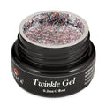 Atica Twinkle Gel Electra 8ml – open jar with pink-violet holographic glitter gel.

