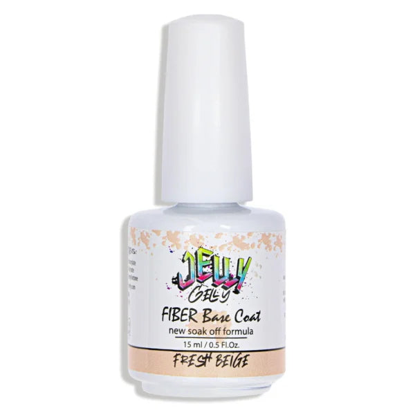 Jelly Gelly Fiber Base Coat Fresh Beige 15ml – a glass fiber-enriched base coat with a fresh beige tint, providing a flawless finish, strength, and excellent adhesion.
