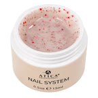 ATICA Floral Builder Gel 10 15ml bottle, milky pink builder gel with decorative floral petal inclusions