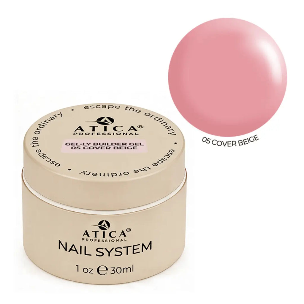 Atica Nail System gel with a pink color swatch on a white background