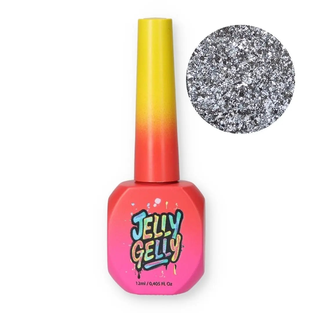 Jelly Gelly Glitter Spark Me Up Grey Silver Glitter Gel Polish – 12ml