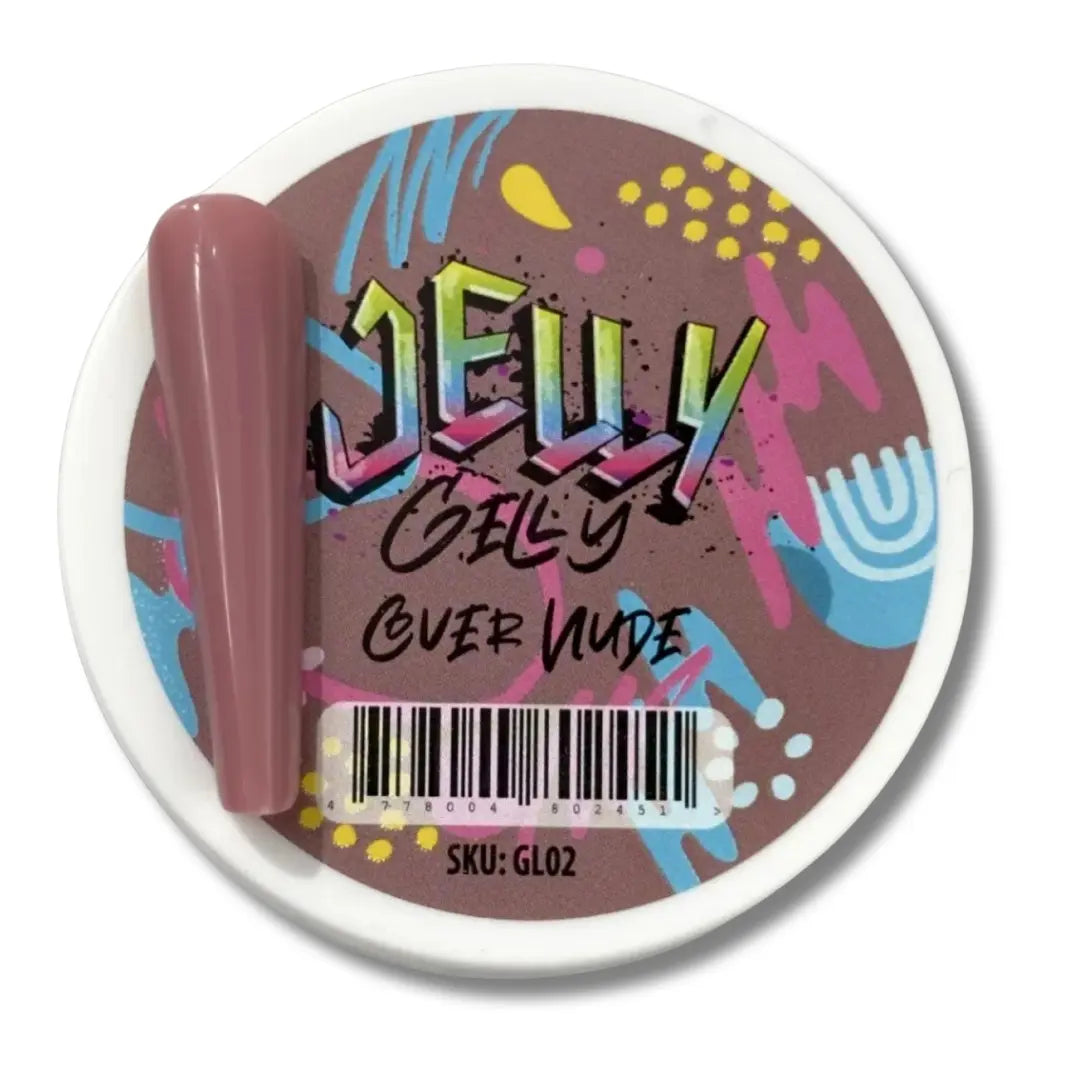 Jelly Gelly Builder Gel Gelato Cover Nude 40ml jar. A thick, nude-colored builder gel for nail extensions, sculpting, and strengthening.