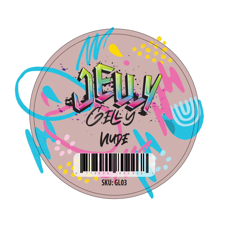 Jelly Gelly Builder Gel Gelato Cover Nude 40ml jar. A thick, nude-colored builder gel for nail extensions, sculpting, and strengthening.