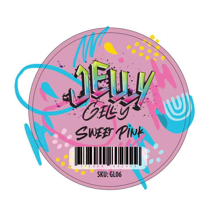 Jelly Gelly Builder Gel Gelato Sweet Pink 40ml jar. A thick, sweet pink-colored builder gel for nail extensions, sculpting, and strengthening.