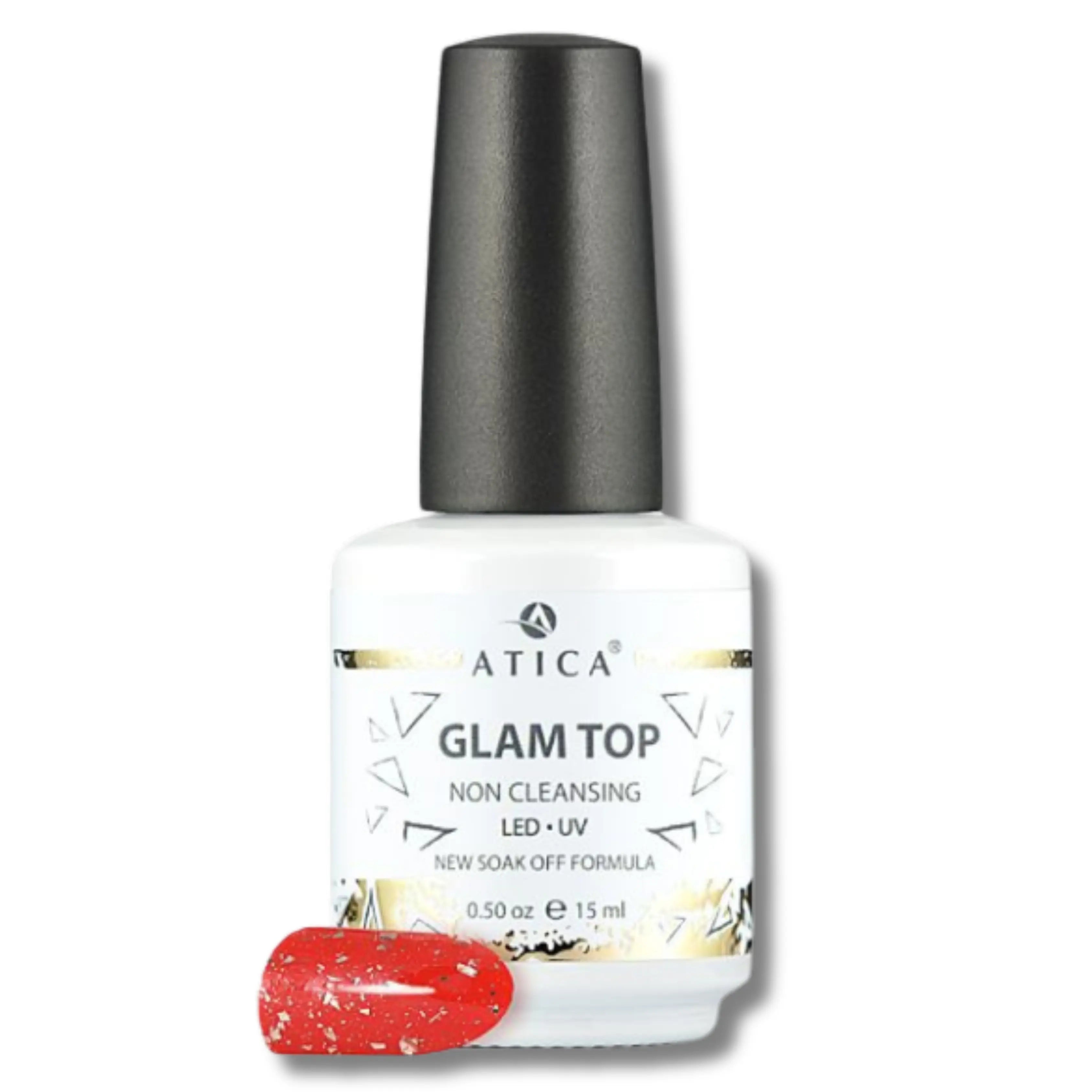 Glam Top Coat 15 ml – gold foil no-wipe top coat for glamorous nail designs