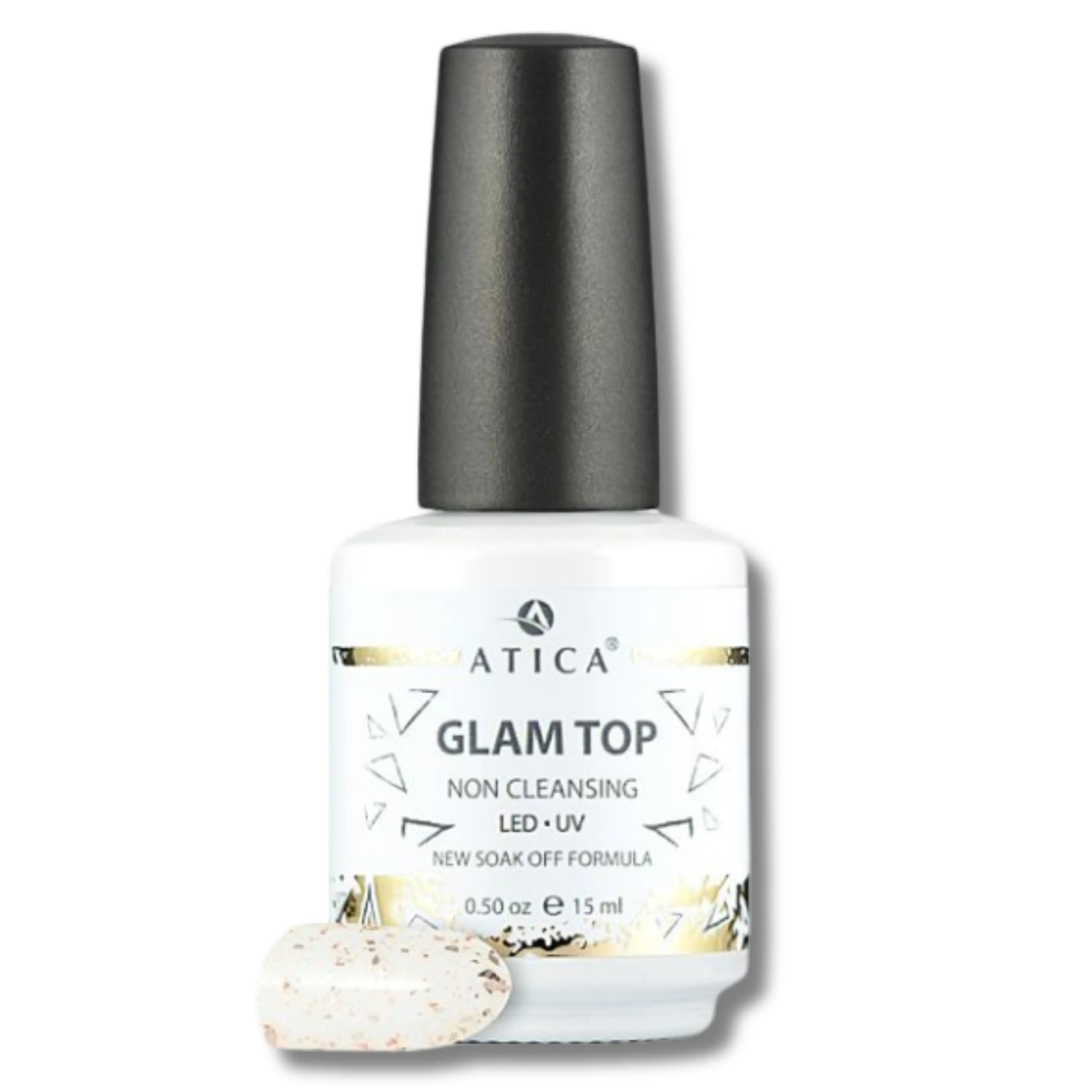 Glam Top Coat 15 ml – gold foil no-wipe top coat for glamorous nail designs