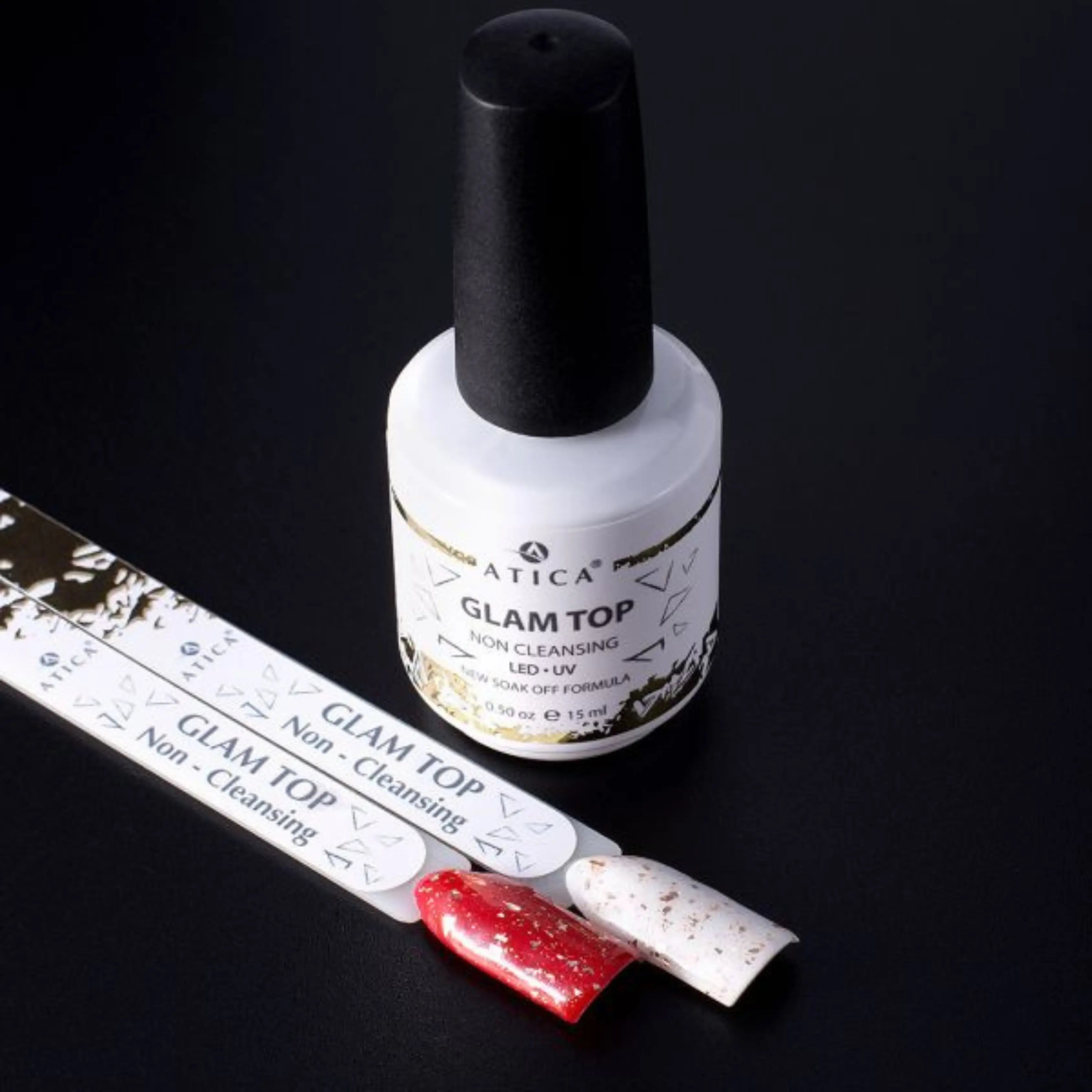 Glam Top Coat 15 ml – gold foil no-wipe top coat for glamorous nail designs