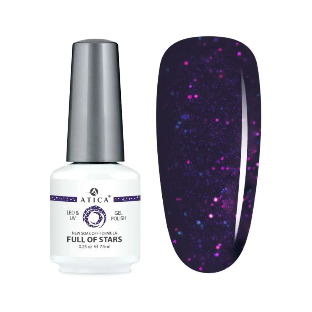 Atica Gel Polish – Full Of Stars GPM115 7.5ml Galaxy Purple Glitter Shade