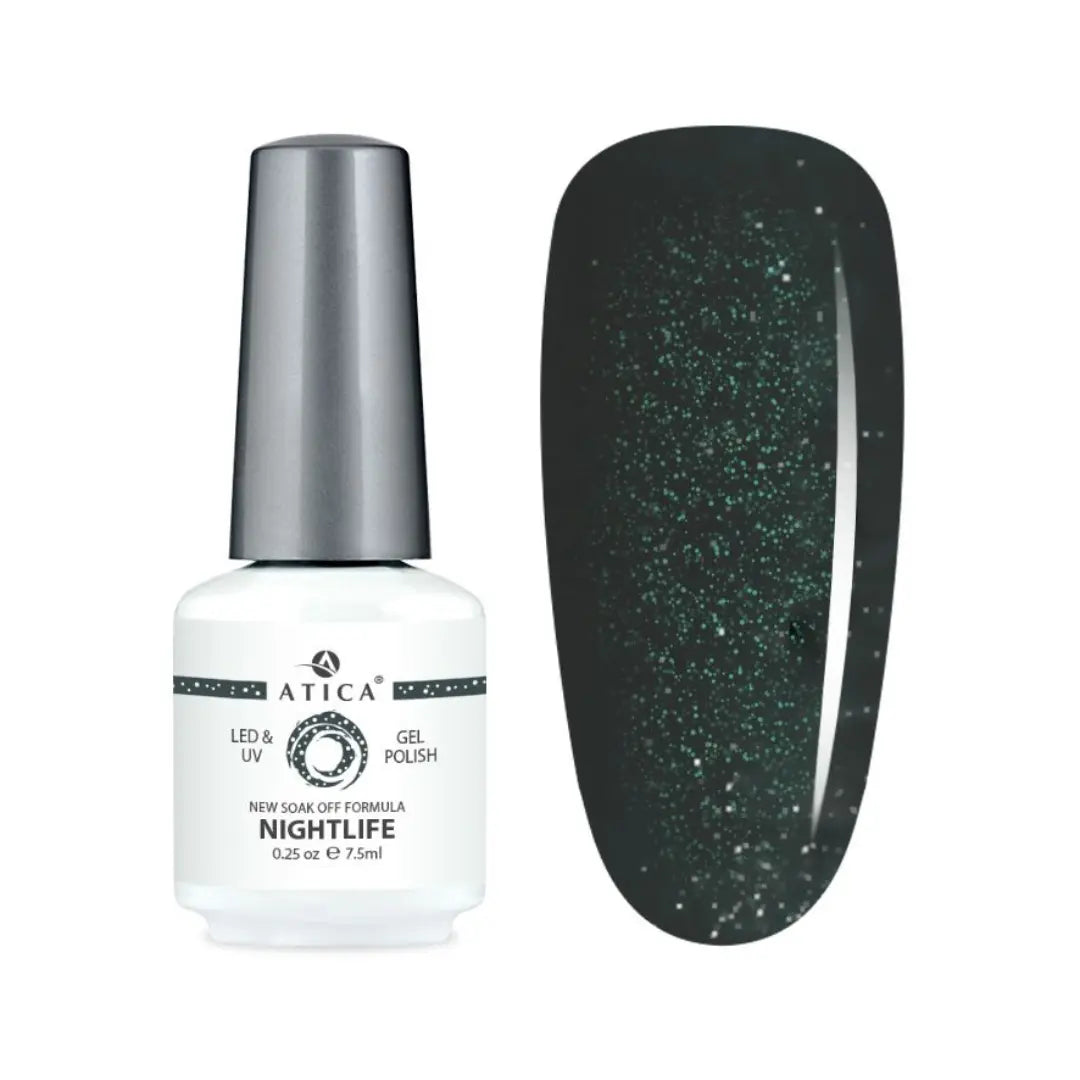 Atica Gel Polish – Nightlife GPM116 7.5ml Black Emerald Glitter Shade
