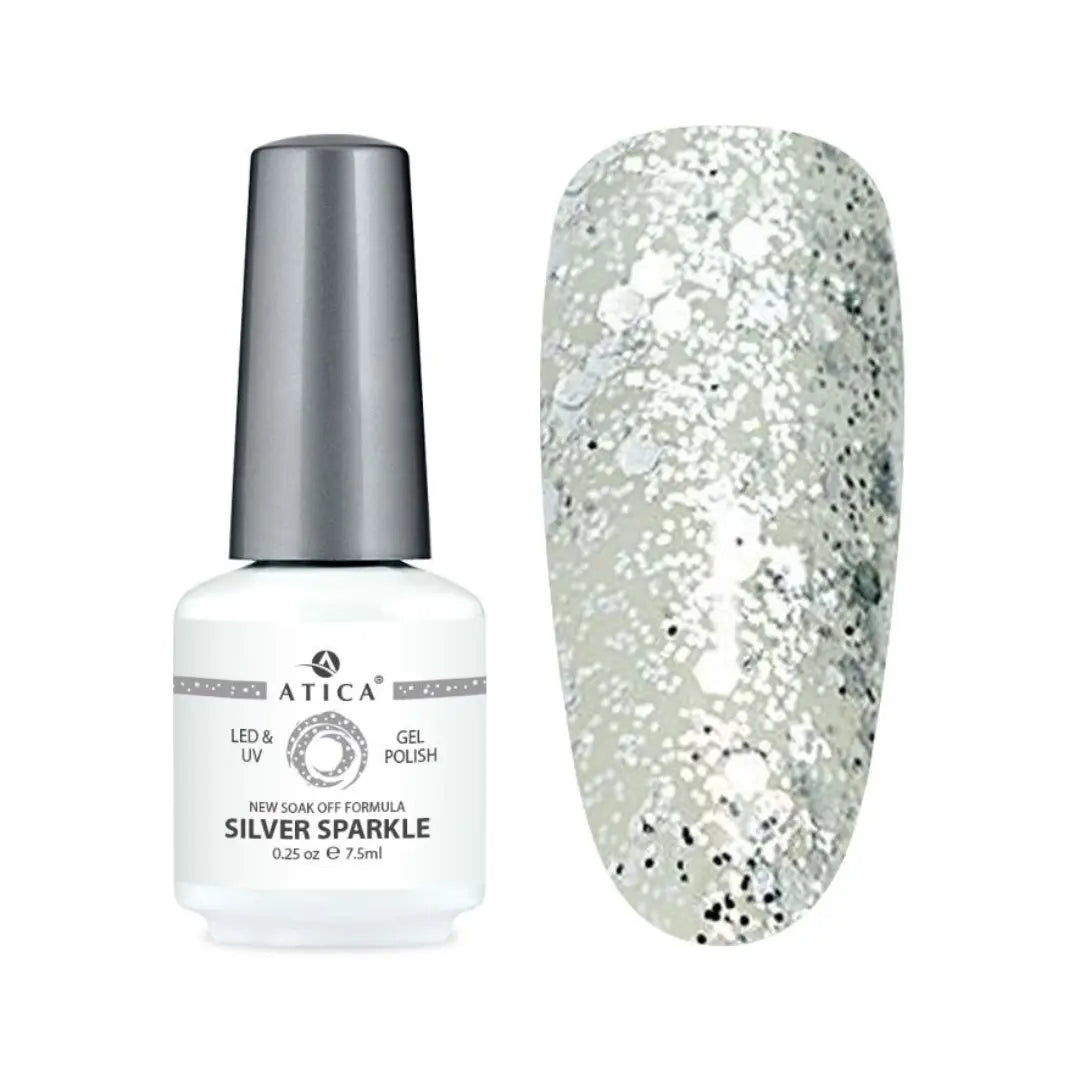 Atica Gel Polish – Silver Sparkle GPM119 7.5ml Silver Mixed-Glitter Shade