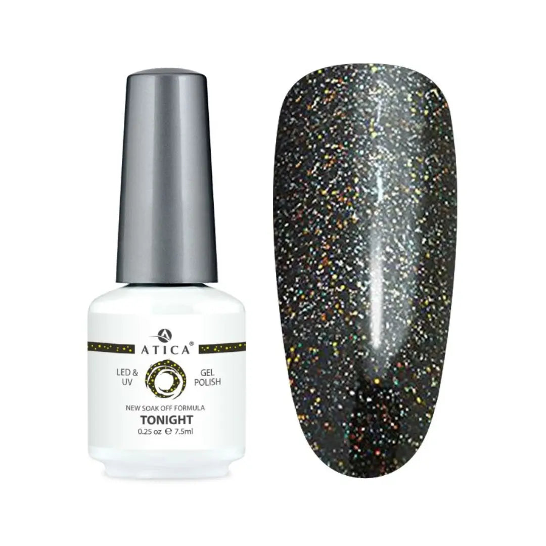 Atica Gel Polish – Tonight GPM177 7.5ml Black Holographic Glitter Gel Polish