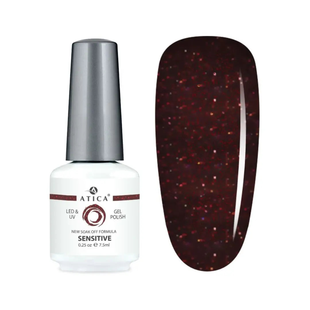 Atica Gel Polish – Sensitive GPM178 7.5ml Deep Burgundy Black Red Glitter Gel Polish