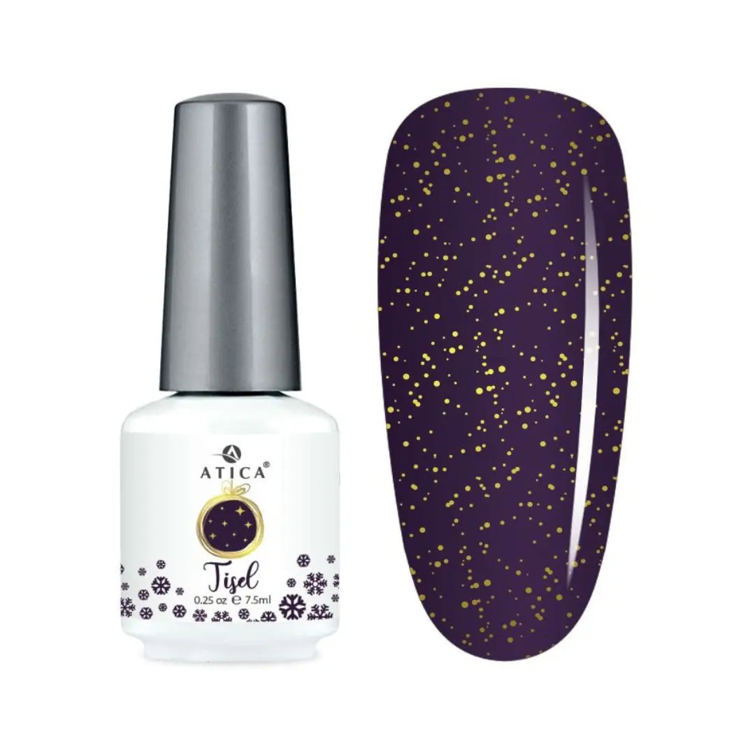 Atica Gel Polish Tisel – Deep Purple with Gold Glitter 7.5ml