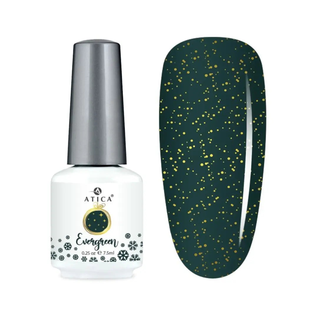 Atica Gel Polish Evergreen – Deep Green with Gold Glitter 7.5ml
