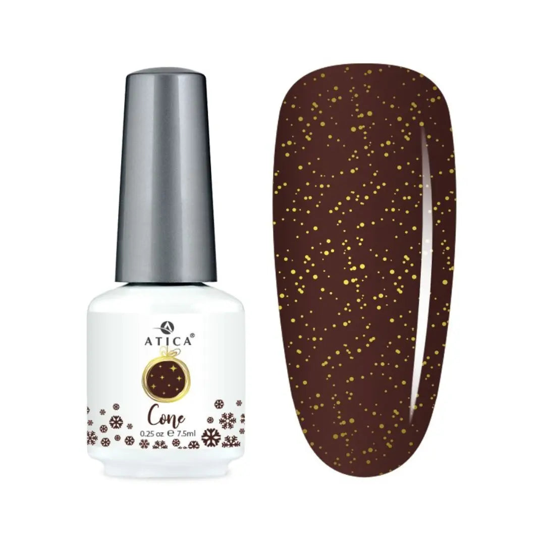 Atica Gel Polish Cone – Chocolate Brown with Gold Glitter 7.5ml